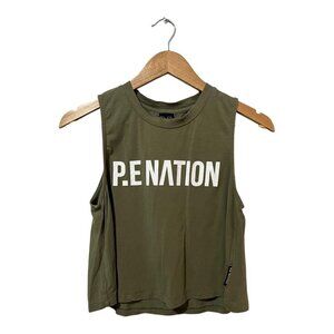 P.E Nation Army Green Tank Top Women's SIze Medium Printed Spell Out